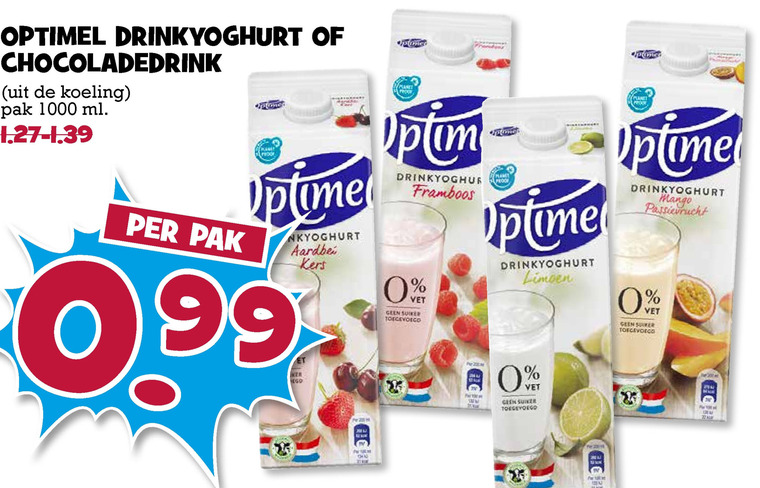 Optimel   chocolademelk, drinkyoghurt folder aanbieding bij  Boons Markt - details