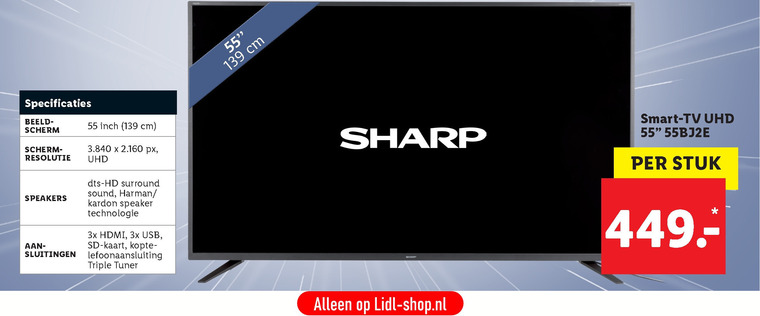 Sharp   4k ultrahd televisies folder aanbieding bij  Lidl - details
