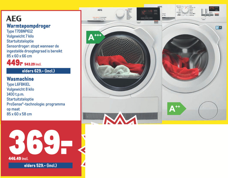 AEG   wasmachine, warmtepompdroger folder aanbieding bij  Makro - details