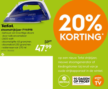 Tefal   stoomstrijkijzer folder aanbieding bij  Blokker - details