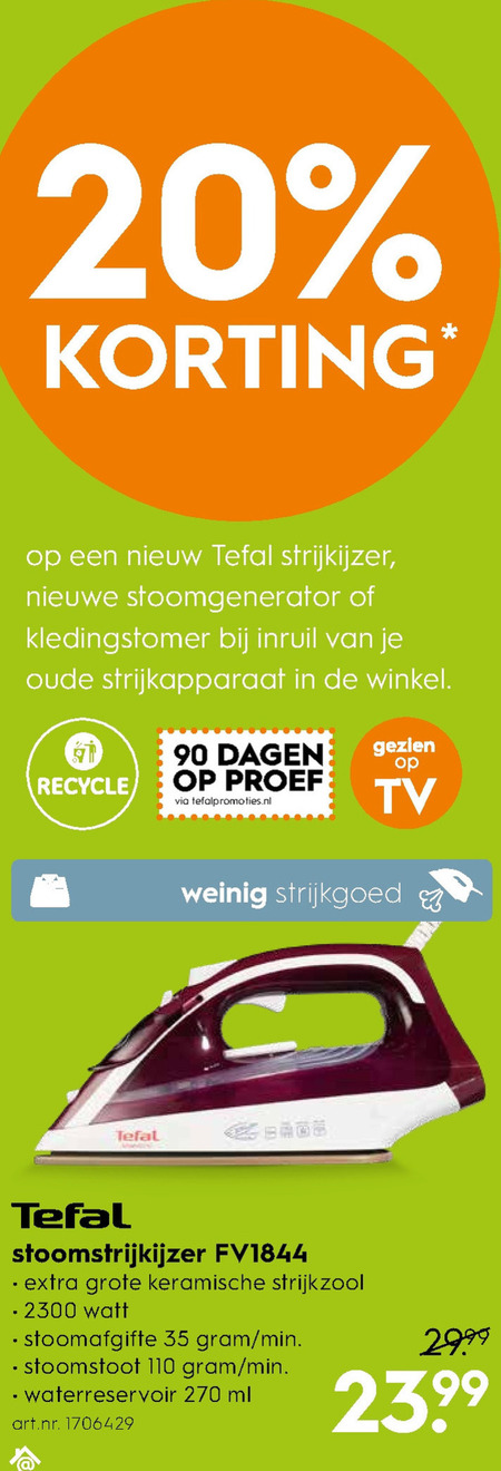 Tefal   stoomstrijkijzer folder aanbieding bij  Blokker - details