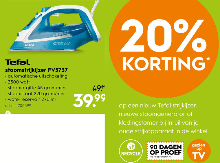 Tefal   stoomstrijkijzer folder aanbieding bij  Blokker - details