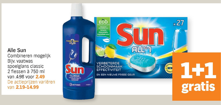 Sun   vaatwasmiddel, spoelglans folder aanbieding bij  Albert Heijn - details