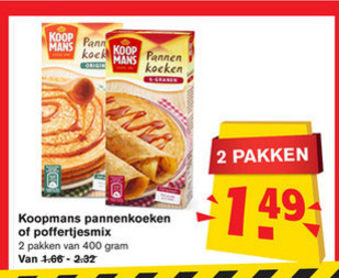 Koopmans   pannenkoekenmix, poffertjesmix folder aanbieding bij  Hoogvliet - details