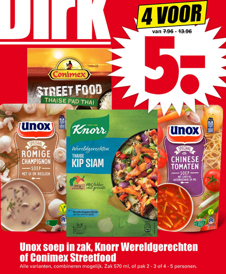 Unox   soep, maaltijdmix folder aanbieding bij  Dirk - details