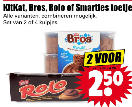 Bros   chocolademousse, toetje folder aanbieding bij  Dirk - details