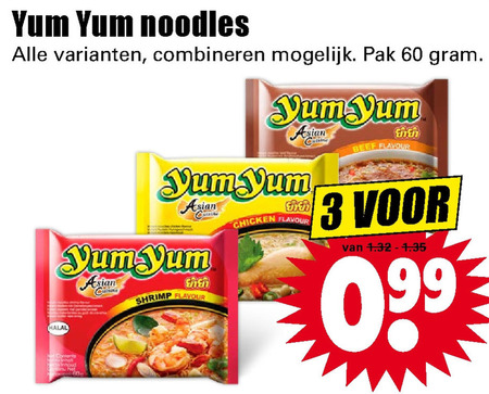 Yum Yum   noodles folder aanbieding bij  Dirk - details