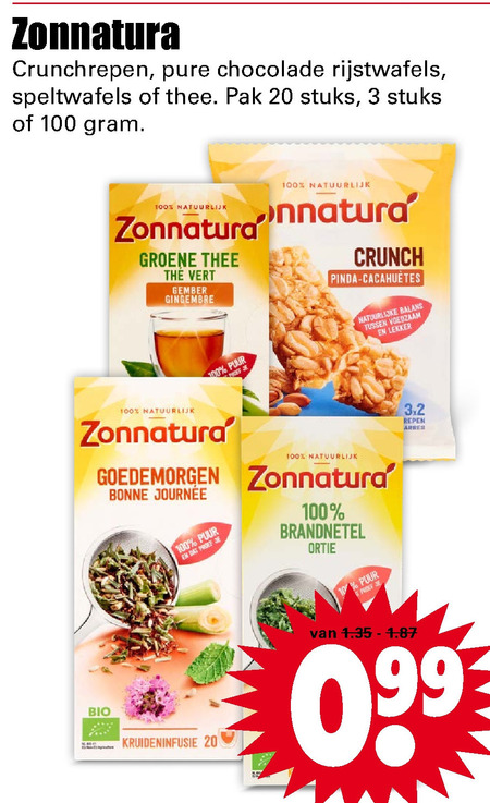 Zonnatura   rijstwafels, mueslireep folder aanbieding bij  Dirk - details