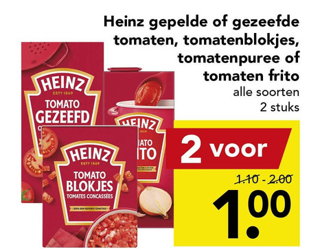 Heinz   tomatenblokjes, tomatenpuree folder aanbieding bij  Deen - details