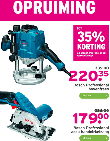 Bosch   handcirkelzaag, bovenfrees folder aanbieding bij  Gamma - details