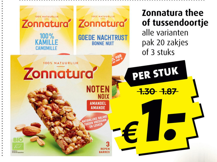 Zonnatura   mueslireep, thee folder aanbieding bij  Boni - details