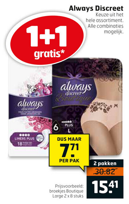 Always   incontinentieverband folder aanbieding bij  Trekpleister - details