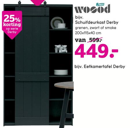 Woood   zweefdeurkast folder aanbieding bij  Leenbakker - details