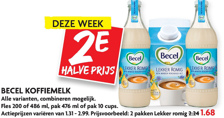 Becel   koffiemelk folder aanbieding bij  Dekamarkt - details