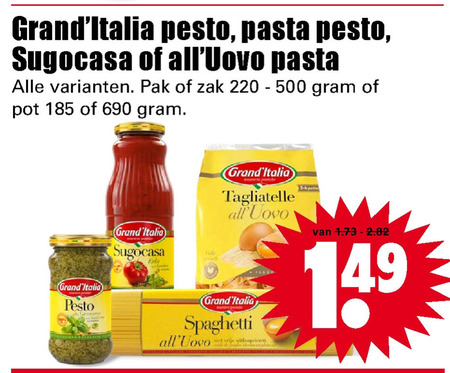 Grand Italia   pesto, pasta folder aanbieding bij  Dirk - details