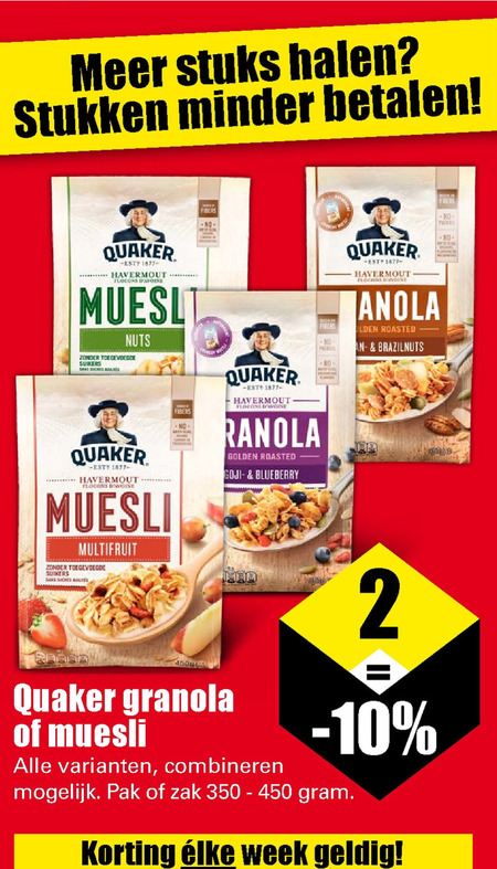 Quaker   muesli, havermout folder aanbieding bij  Dirk - details