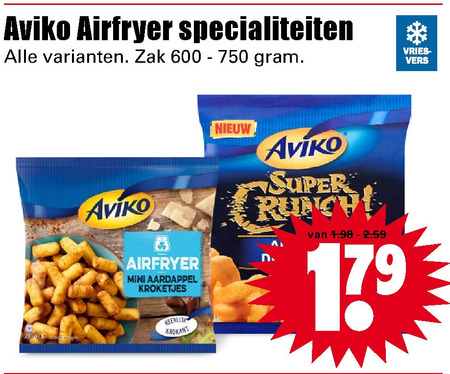 Aviko   aardappelkroketjes, patat folder aanbieding bij  Dirk - details