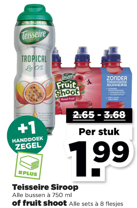 Teisseire   fruitdrank, limonadesiroop folder aanbieding bij  Plus - details