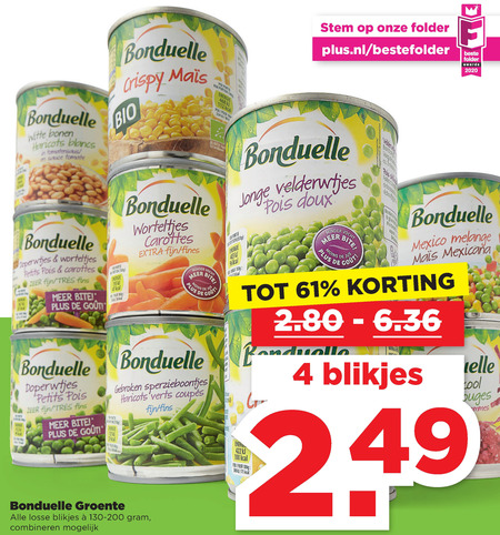 Bonduelle   groenteconserven folder aanbieding bij  Plus - details