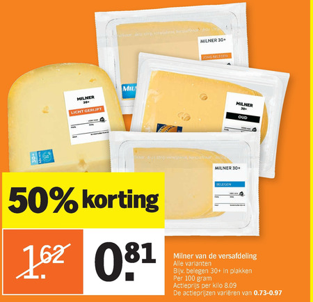 Milner   kaas, kaasplakken folder aanbieding bij  Albert Heijn - details