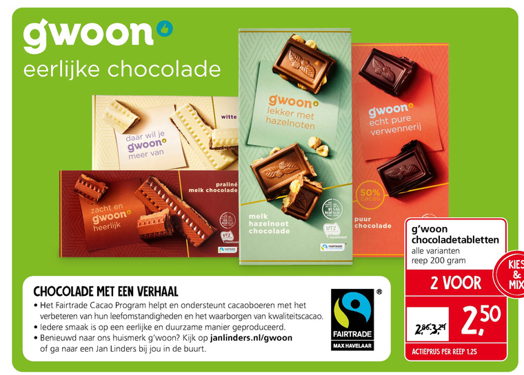 Gwoon   chocolade folder aanbieding bij  Jan Linders - details