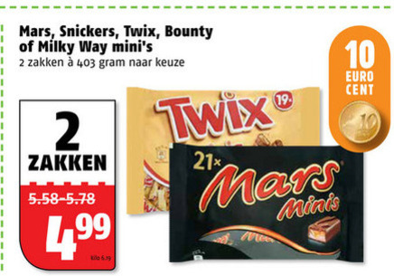 Snickers   mini chocoladerepen folder aanbieding bij  Poiesz - details