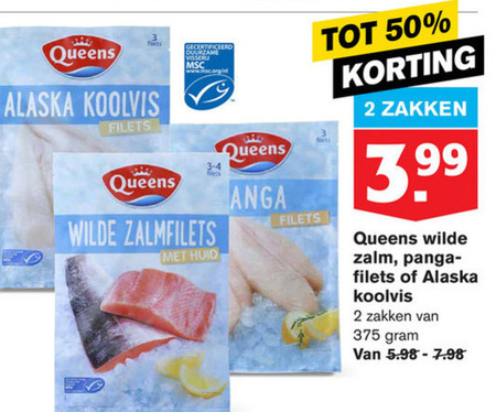 Queens   koolvis, zalmfilet folder aanbieding bij  Hoogvliet - details