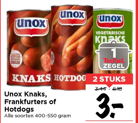 Unox   hotdogworstjes, knakworst folder aanbieding bij  Vomar - details