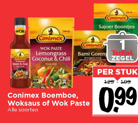 Conimex   woksaus, boemboe folder aanbieding bij  Vomar - details