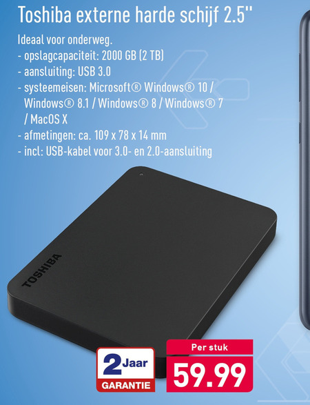 Toshiba   portable harde schijf folder aanbieding bij  Aldi - details