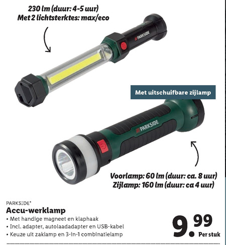 zaklamp, looplamp folder aanbieding bij Lidl - details