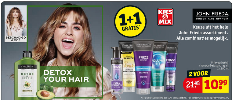 John Frieda   conditioner, haarmasker folder aanbieding bij  Kruidvat - details