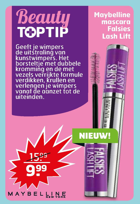 Maybelline   mascara folder aanbieding bij  Trekpleister - details