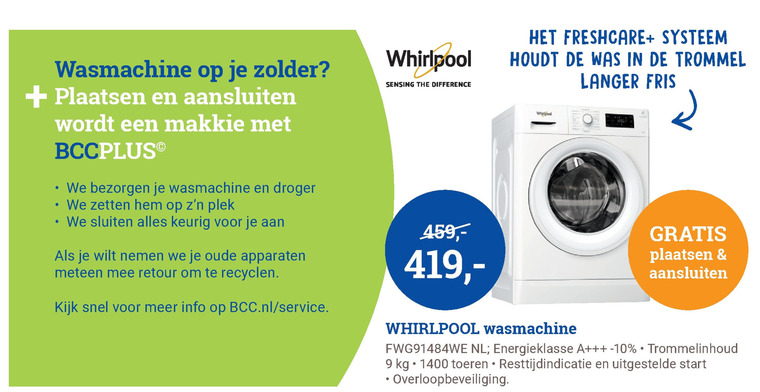 Whirlpool   wasmachine folder aanbieding bij  BCC - details