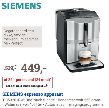 Siemens   espressoapparaat folder aanbieding bij  BCC - details