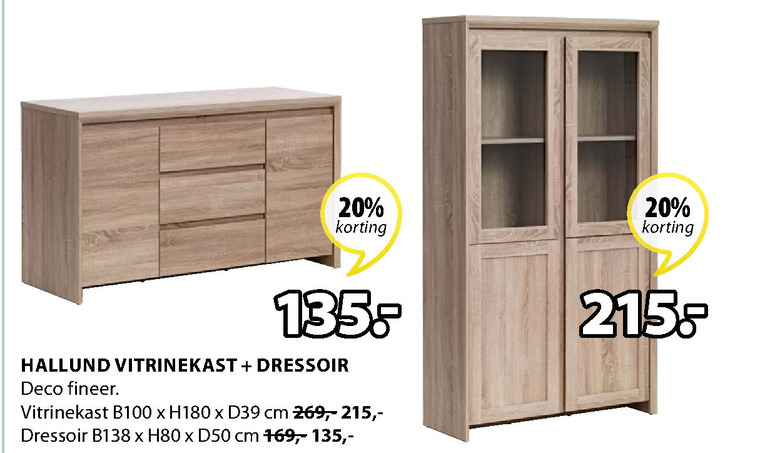 vitrinekast, folder aanbieding bij Jysk -