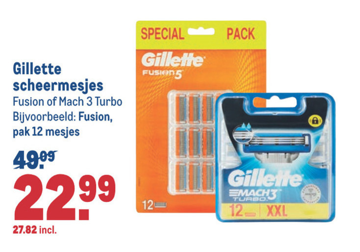 Gillette   scheermesjes folder aanbieding bij  Makro - details