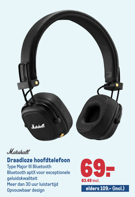 Marshall   koptelefoon folder aanbieding bij  Makro - details