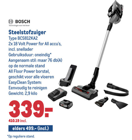 Bosch   steelstofzuiger folder aanbieding bij  Makro - details