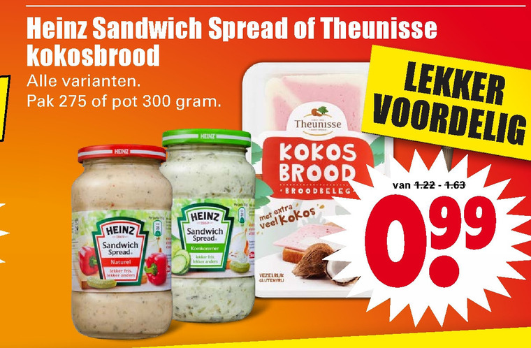 Heinz   kokosbrood, sandwich spread folder aanbieding bij  Dirk - details