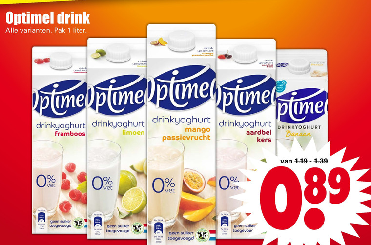 Optimel   drinkyoghurt folder aanbieding bij  Dirk - details