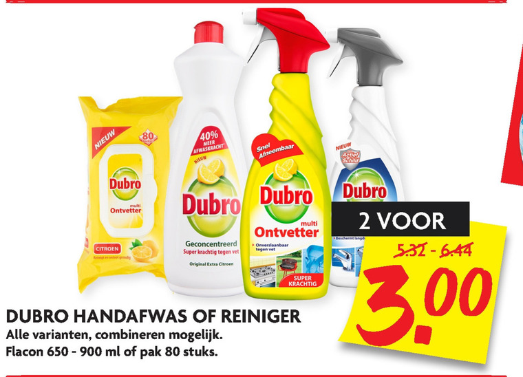 Dubro   ontvetter, afwasmiddel folder aanbieding bij  Dekamarkt - details