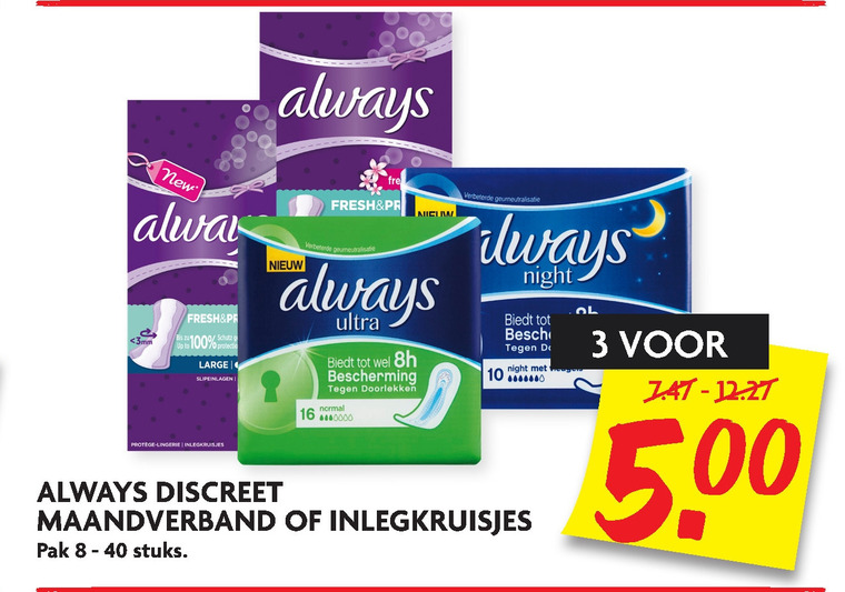 Always   inlegkruisjes, maandverband folder aanbieding bij  Dekamarkt - details