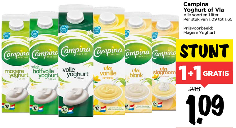 Campina   yoghurt, vla folder aanbieding bij  Vomar - details