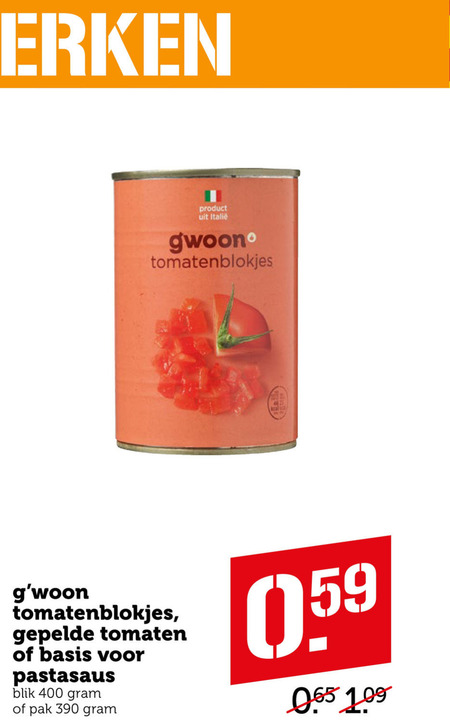 Gwoon   tomatenpuree, tomatenblokjes folder aanbieding bij  Coop - details