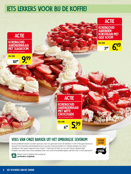 Korengoud   aardbeienvlaai folder aanbieding bij  Jan Linders - details