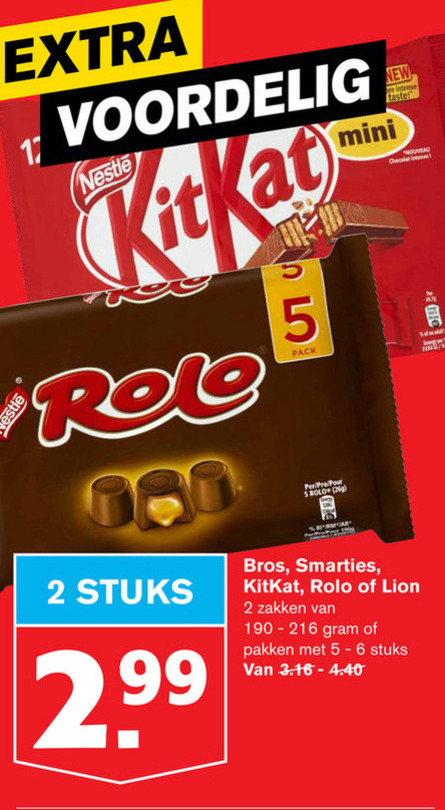 Bros   chocoladereep, mini chocoladerepen folder aanbieding bij  Hoogvliet - details