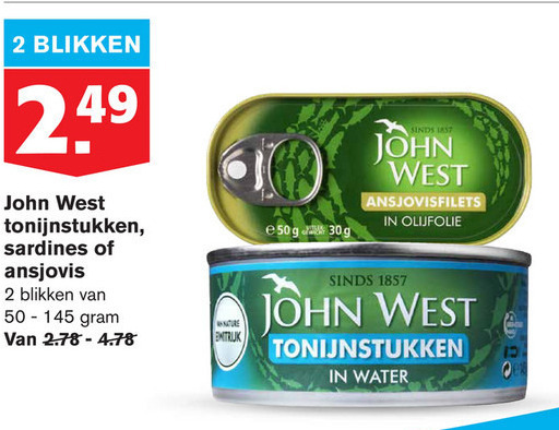 John West   tonijn in blik, sardientjes folder aanbieding bij  Hoogvliet - details