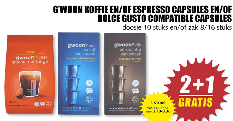 Gwoon   dolce gusto capsules, koffiecups folder aanbieding bij  MCD Supermarkt Basis - details