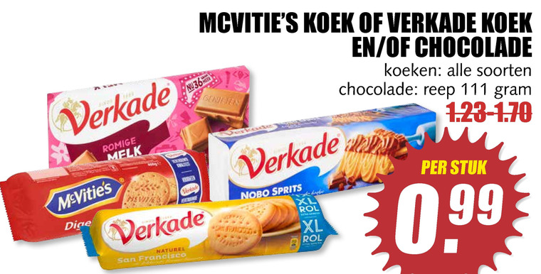 Verkade   chocolade, biscuits folder aanbieding bij  MCD Supermarkt Basis - details